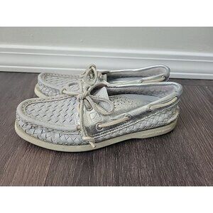 SPERRY TOP-SIDER Shoes Gray Silver Woven Leather Flats Women's US 5 M EU 35 $95